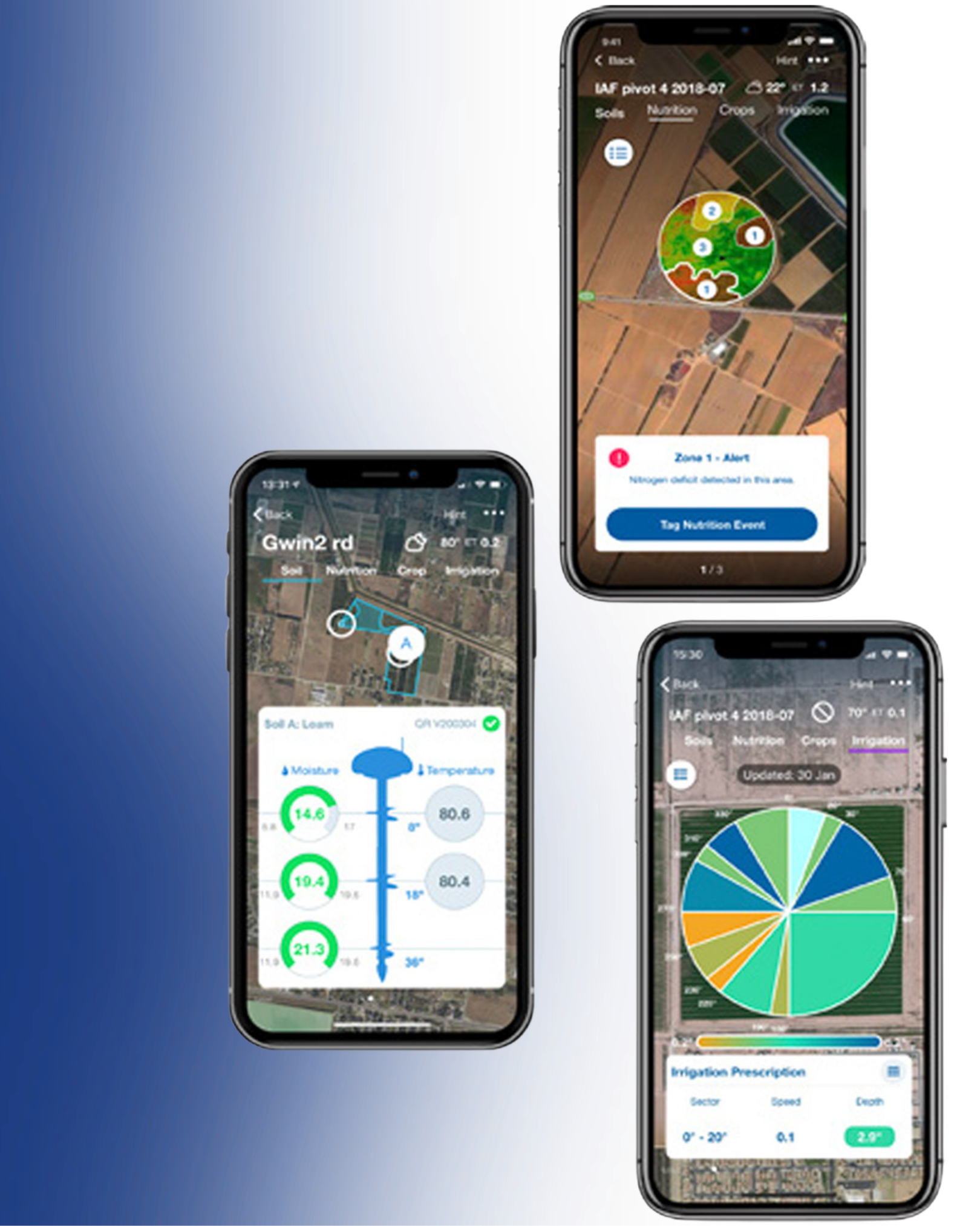 CropX dashboard showing soil moisture readings on a phone